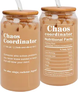 Thank You Gifts for Women, Boss, Coworker, Manager, Office, Teacher, Nurse, Mom - Chaos Coordinator Gifts - Boss Day Gift - Birthday Boss Lady Gift Ideas - 16 Oz Can Glass