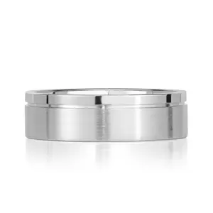 Men's Off-Centered Groove Half Satin Wedding Band in Platinum 6mm