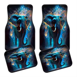 4pcs Blue Elephant Car Floor Mats, Anti-Slip Polyester Fiber, Durable Absorbent, Easy to Clean, Suitable for Trucks, Vans, Suvs