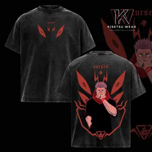 [Winter Outfits]Sukuna Cursed King T-Shirt – Oversized Vintage Washed Jujutsu Kaisen Shirt, Anime Graphic Tee Inspired by The Culling Game, Heavy Cotton Streetwear, Soft Casual Unisex Apparel, Gift for Anime Fans