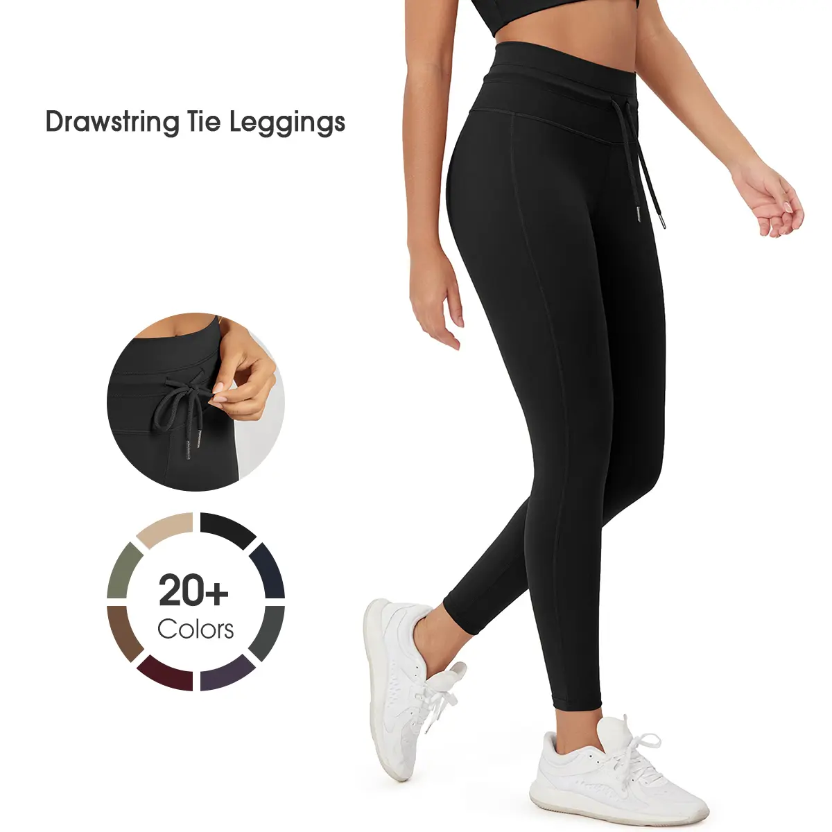 ODODOS Women's Drawstring Tie Daily Leggings 25" / 28" High Waist Workout Yoga Pants Soft 4-Way Stretch Pet Hair Resistant - Sportswear Bottoms, Womenswear summerwins