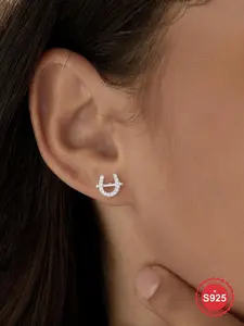 S925 Sterling Silver U-shaped Stud Earrings, Elegant Charming Earrings for Women, Fashion Jewelry for Party, Daily Decor, Trendy All-match & Exquisite Jewelry for Birthday Gift
