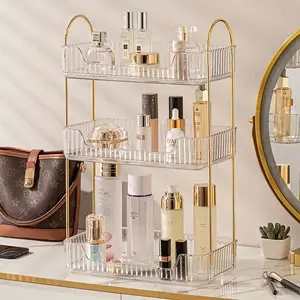 1 Piece Round 2 Layer Rotating Organizer,Dressers Desktop Storage Rack with Handle Multifunctional Storage Holder, Large Capacity Cosmetic Perfume Skincare Shelf Organizer for Home Kitchen Bedroom