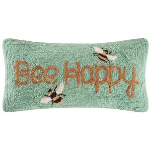 10" x 20" Bee Happy Spring Hooked Throw Pillowby Valerie 10" x 20" Bee Happy Spring Hooked Throw Pillowby Valerie