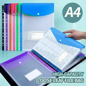 A4 Expanding File Folders with Button Closure, Durable PP Plastic Document Organizer, Locking Mechanism, Vibrant Colors, Office Supplies