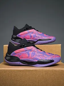 Unisex Youth Fashion Simple Sports Shoes, Low Top Anti-Slip Shock Absorption Durable Patchwork Indoor Outdoor Basketball Shoes