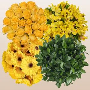 Flower Combo Box #5 Roses, Gerbera Daisies, Alstroemeria & Ruscus PK140 Stems