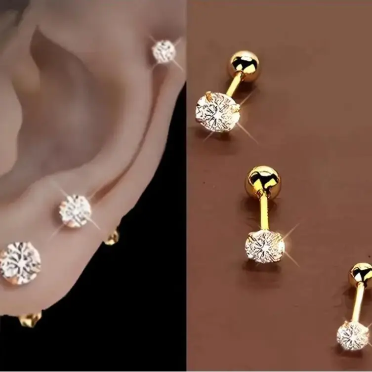 6pcs Simple Dainty Earrings - Nickel-Free Hypoallergenic Stainless Steel Round Ball CZ Earrings with Sparkling Stones, 3 Sizes Available, Ideal for Daily Wear & Gifting