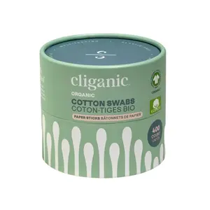 Cliganic Organic Cotton Swabs - Paper Sticks, 400 Count, Durable, Cosmetic, Made from Cotton-Tiges Bio, Paper Sticks Batonnets Hypoallergenic