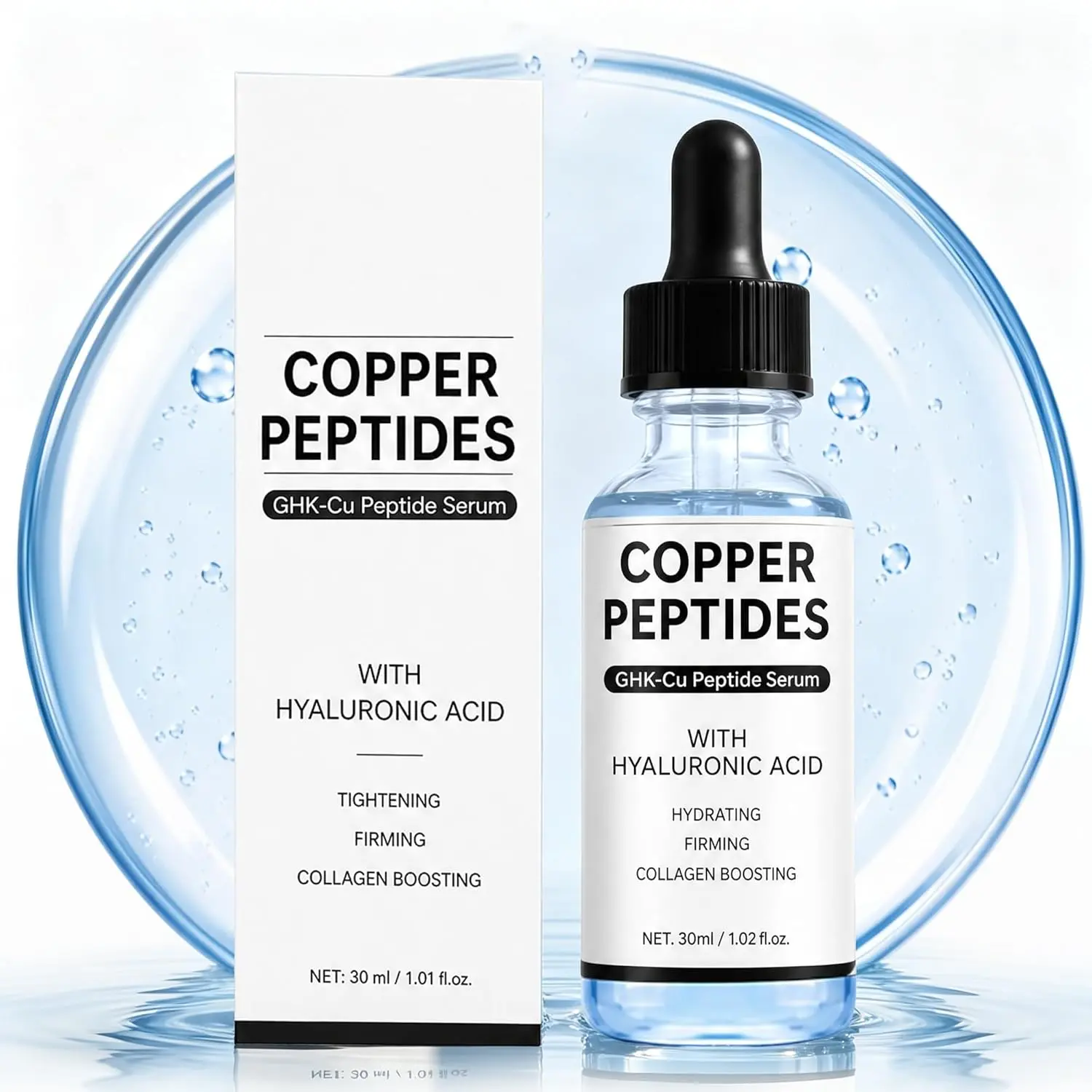 Copper Peptides Serum, GHK-CU Peptide Serum for Face with Copper Tripeptide and Hyaluronic Acid, Skin Care Facial Serum for Tightening, Repairing, Collagen Boosting, Anti-Aging, Hydrating, 1.01 Fl Oz