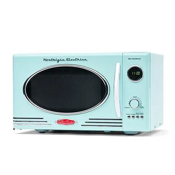 Nostalgia NRMO9AQ Retro Microwave Oven, 0.9 Cu. Ft. Aqua