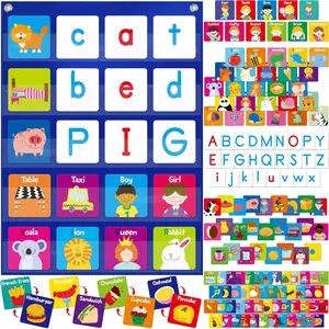 Magnetic Word Pocket Chart, 156 Double Sided Flashcards - CVC Words, First Words & 26 Letters, CVC Literacy Games, Phonics Reading and Spelling Learning Tool for Kindergarten Classroom
