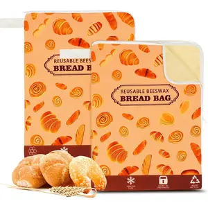2 Pack Wide Zipper Access Beeswax Bread Bags for Sourdough Bread, Reusable Organic Beeswax Bread Bag for Homemade Sourdough for Homemade Bag to Keep Fresh, (Yellow)