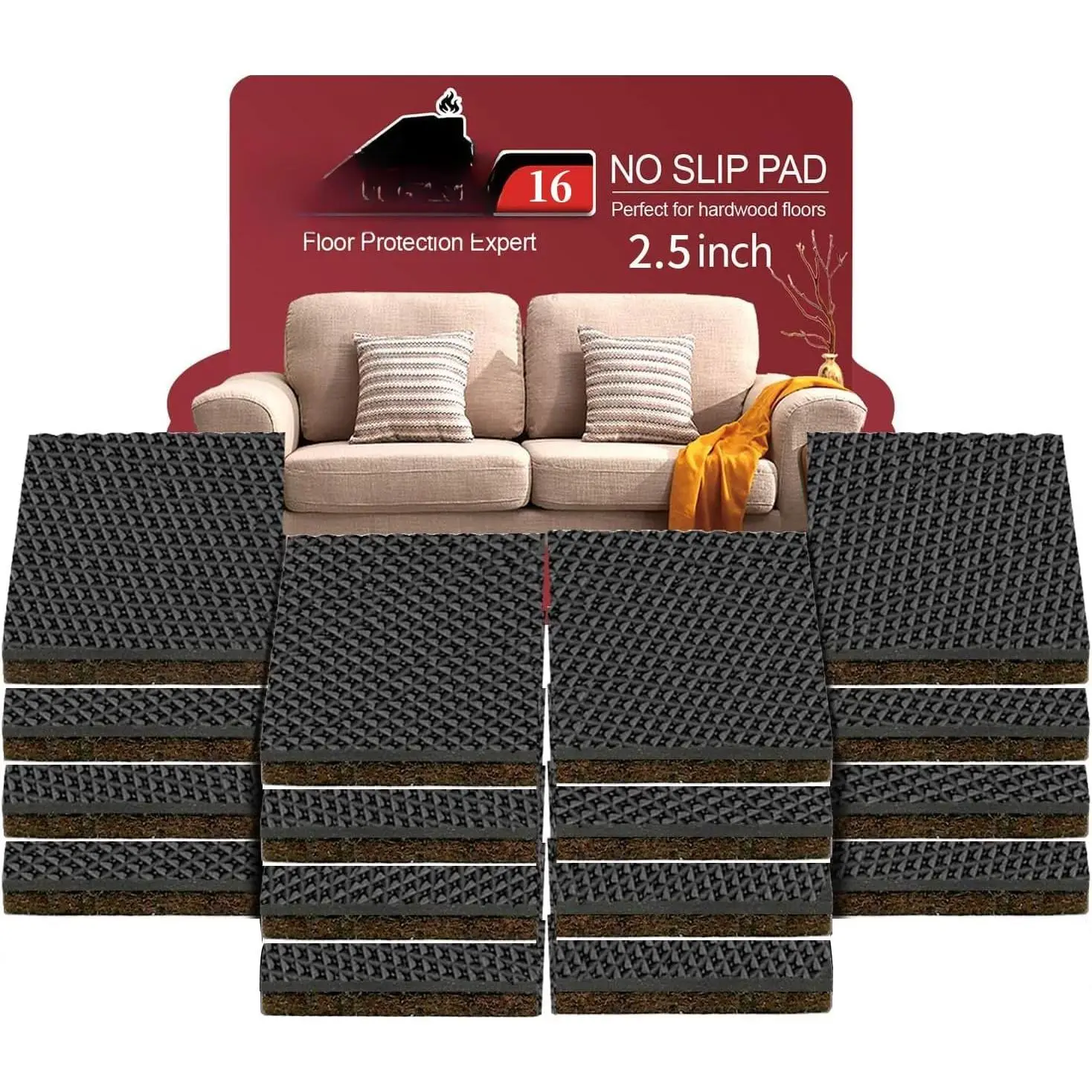 Non Slip Furniture Pads -16pcs 2.5" Furniture Grippers Hardwood Floors, Non Skid for Furniture ,Self Adhesive Rubber Furniture , Anti Slide Furniture Floors Protectors for Keep Couch Stoppers
