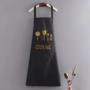 Letter Pattern Apron with Pocket, 1 Count Waterproof & Oil-proof Apron, Kitchen Cooking Apron for Men & Women, Kitchen Accessories, Household Items