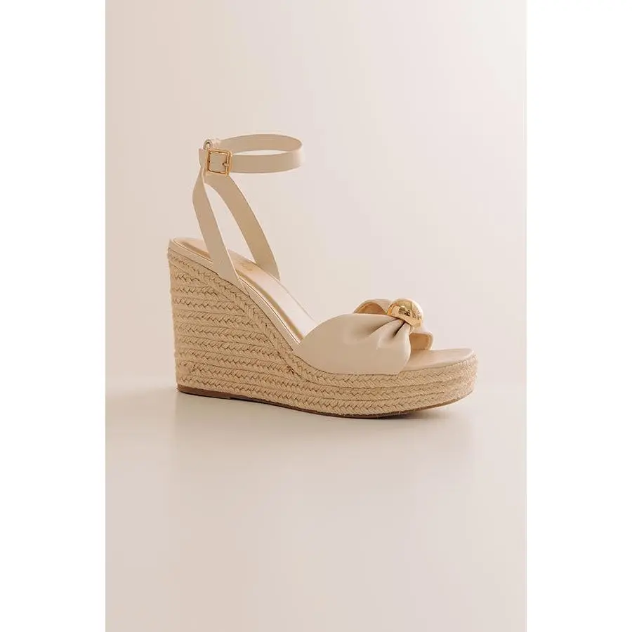 The Eliana Faux Leather Espadrille Wedge in Cream