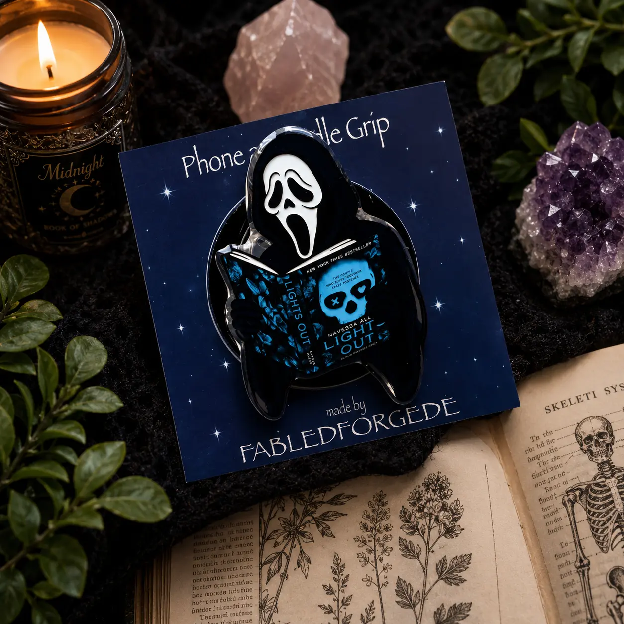 Bookish Horror Ghost Phone Grip Acrylic Griptok | Reading Ghost Mask Phone Stand Holder Spooky Halloween Book Lover Gift