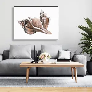 360 stand Coral Horse Conch Seashells Framed Canvas Artwork - 36x48 in, Artistic Wall Print, Home Decor for Bathroom Decoration, Coastal Vibe