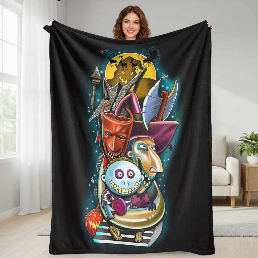 Whimsical Fantasy Horror Theme Flannel Fabric Blanket, Character Print, Super Soft Lightweight Plush Breathable, Multi-Size, Cozy Warmth for Home Bedding & Outdoor Camping, Home & Outdoors Decorative Gift Idea, Living Room