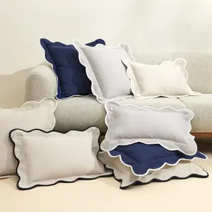 Lush Decor Coastal Chic Scalloped Edge Throw Pillow Cover All Seasons Decorative Pillowcase with Subtle Color Binding for Couch Chair or Bed