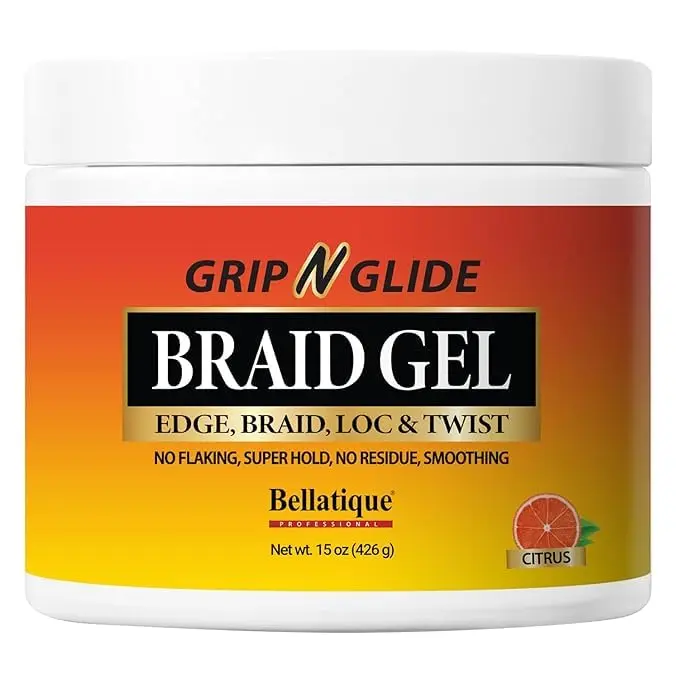 Bellatique Grip N Glide Braiding Gel, Maximum Hold Haircare for Locs, Twists & Edges with Tea Tree Scent, Fast-Drying No-Flake Formula, 15 oz, Edge Gel, Adults, Shine Enhancing, Alcohol Free, Single Item, Durable, Edge Control