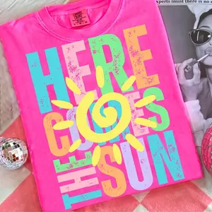 Comfort Colors Here Comes The Sun T-Shirt , Sunshine, Summer Time, Neon Shirts Trendy Summer Vibes, Distressed Beach  Lake Pool River , Salty