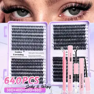 640 Piece Cluster Eyelash Set, Wispy Lash Clusters, 30D-60D Fake Mink Lashes, Dense Lightweight, All Eye Shapes, Soft Comfortable, Long Lasting, Reusable