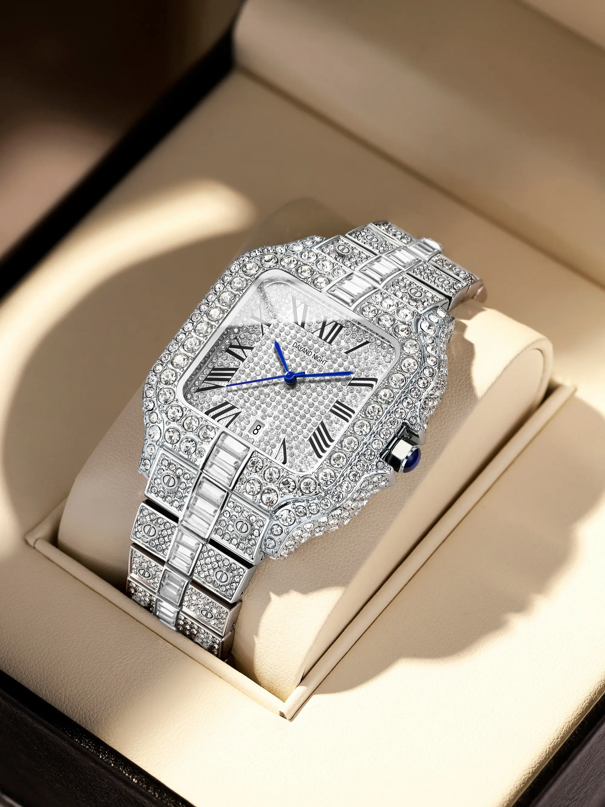 Flash Sale Luxury Iced Out Baller Square CZ Moissanite Steel Bust Down Watch Timeless Classic