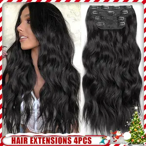 Long Wavy Hair Extensions 20 Inch Clip in Hair Extension 4PCS Thick Hairpieces for Women Black Springtok