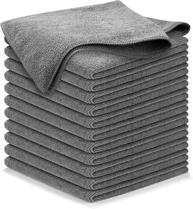 12-Pack Grey Microfiber Cleaning Cloths, 12.5"x12.5", Ultra-Absorbent, Durable Up to 1200 Washes, Perfect for Streak-Free Car, Mirror & Surface Cleaning
