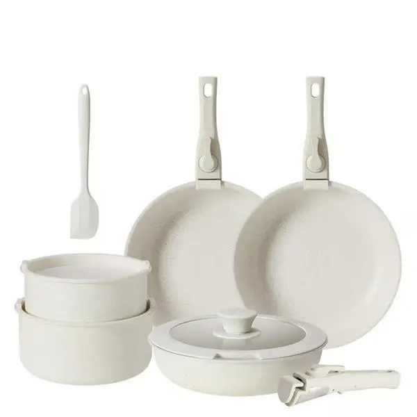 12 Pcs Non-Stick Cookware Set, Pots and Pans Set, with Spatula & Detachable Handle for Kitchen