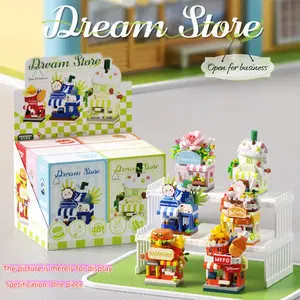 Mini Street Scene Building Block Set, Multiple Themes Available, Stress Relief Assembly Desktop Decoration, Milk Tea Shop Burger Shop Micro Particles