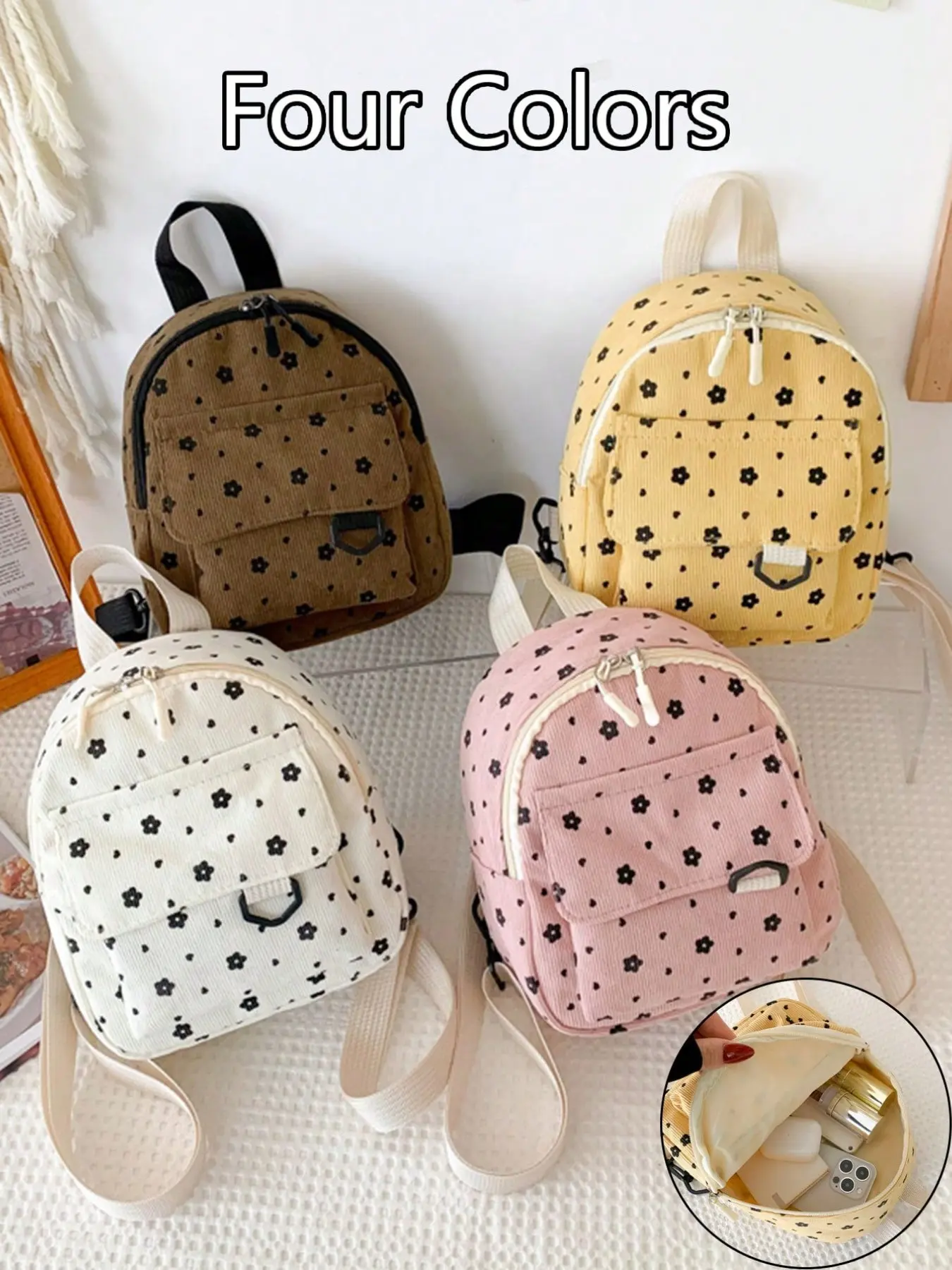 Cute Sweet Print Mini Backpack, Y2K Portable Bag, Stylish Daypacks, Casual Printed Backpack, Adjustable Straps, Zipper, Phone Pouch, Key Holder, Lightweight Casual Backpack, Trendy Backpack