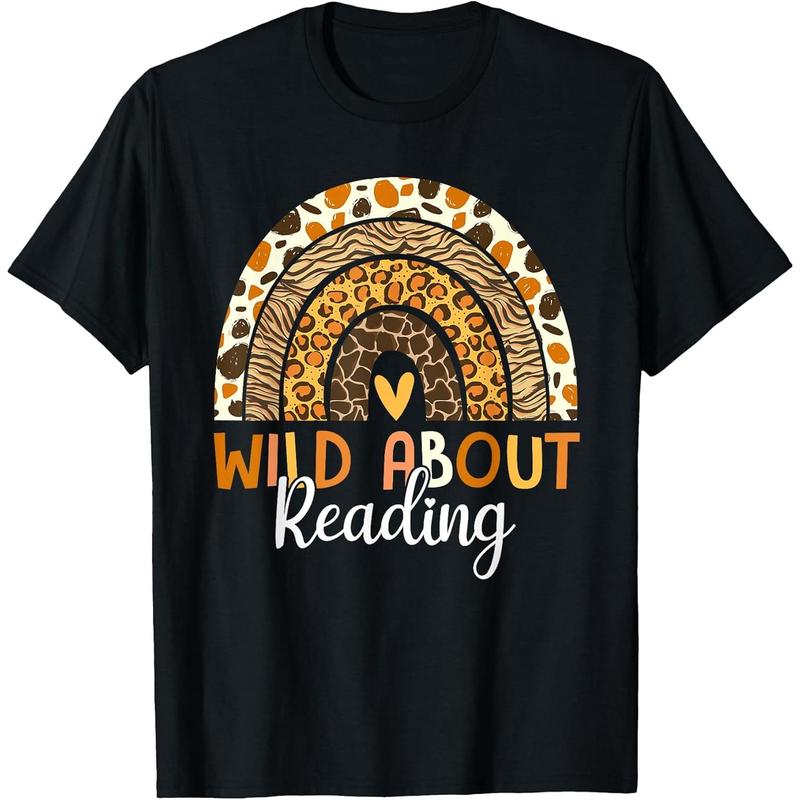 Wild About Reading Teacher Back to School Leopard Rainbow T-Shirt