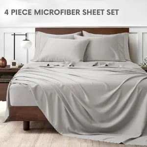 4 Piece Bed Sheets Set With Deep Pocket Fitted - Flat Sheet and Pillowcases Washable Bed Sheet Set Cooling Soft & Cozy Bedding Set