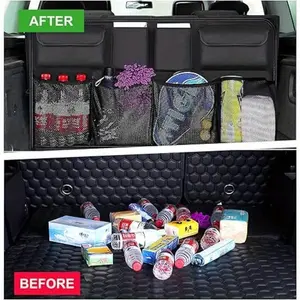 Car Trunk Organizer Adjustable Backseat Hanging Organizer Storage Bag Net High Capacity Multi-use Oxford Automobile Seat Back Organizers Universal