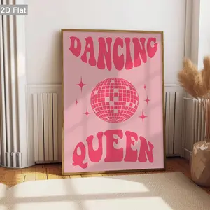 2D Flat, 1pc Unframed Dancing Queen Wall Decor, Disco Ball Canvas Painting, Pink Sparkle Art Prints Poster, Retro Wall Art, Classic Wall arts Decorations, Modern Posters, Home Decor, Holiday Gifts, For Living Room, Bedroom, Bathroom, Frameless