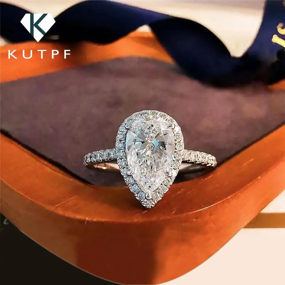 1/2/3/4Carat Waterdrop Moissanite Engagement RingCertified 925 Sterling Silver Pear Cut Halo Diamond Wedding Band for Women