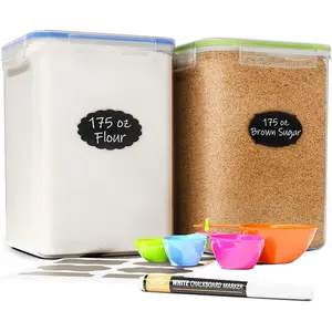 Large Airtight  Storage Containers with , Pack of 2, 5.2L, 175Oz, Airtight Kitchen and Pantry Bulk Canisters for Flour, Sugar, Rice, and Baking Supplies - Transparent