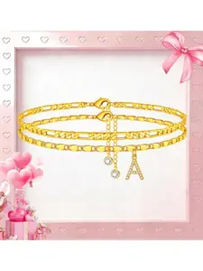 Women's Letter Layered Anklet Bracelet, Initial Pendant Chain Ankle Set, Hypoallergenic A-Z Girls Gift, Adjustable Size Waterproof Jewelry, Fashion Jewelry Accessories