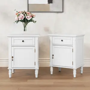 White Nightstand with Large Storage Space - Versatile Bedside Table with Drawer & Cabinet, Solid Wood Texture, Modern Farmhouse Design, Perfect for Bedroom & Living Room, Easy to Assemble, Stylish & Durable