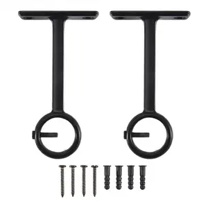 Ceiling Mounted Curtain Rod Brackets, Heavy Duty Ceiling Bracket for 1 Inch Curtain Rod Holder(Set of 2, Black)