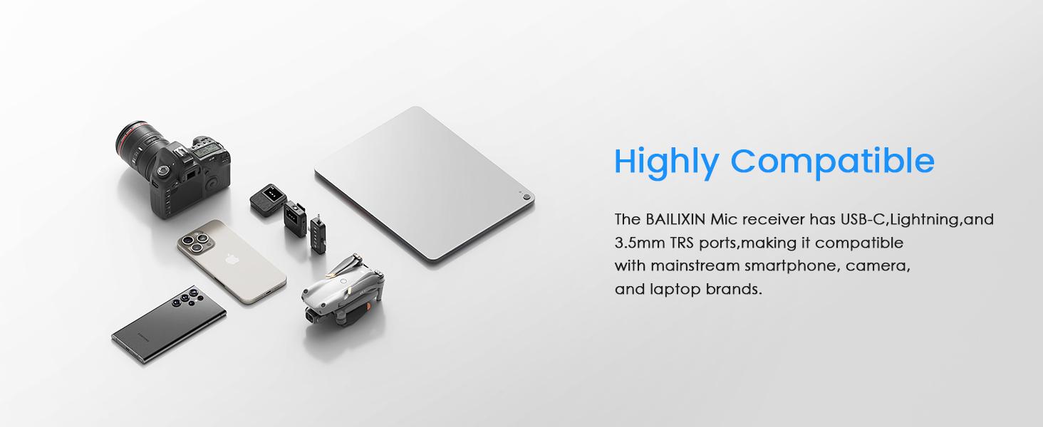 3-in-1 Mini Microphone for iPhone, Android, Camera - 328ft Long Range, 20H Battery Life, Wireless Microphones, Lapel Mic with AI Noise Reduction for Video Recording, Content Creators