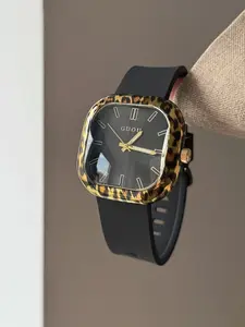 Women's Leopard Print Retro Watch, Large Dial Silicone Strap Waterproof Fashion Accessory, Trendy Ladies' Timepiece, Water Resistant Watch