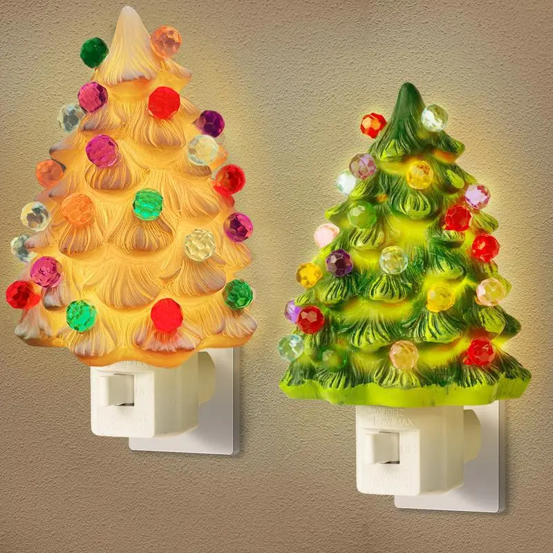 Vintage Christmas Tree Night Light，Resin Decoration Lamp with Colorful Bulbs, 360 Degree Rotating Plug, Switch Included, Home Bathroom Bedroom Decor, Indoor Decorative Light, Nightlight For Bedroom