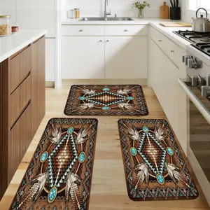 Launch a 1/2/3pc Southwestern Flannel Kitchen Rug in a Rustic Style, Featuring Tribal American Indian Designs.Suitable for Kitchen Runners, Entryway Mats, Laundry Room Rugs bathroom entrance