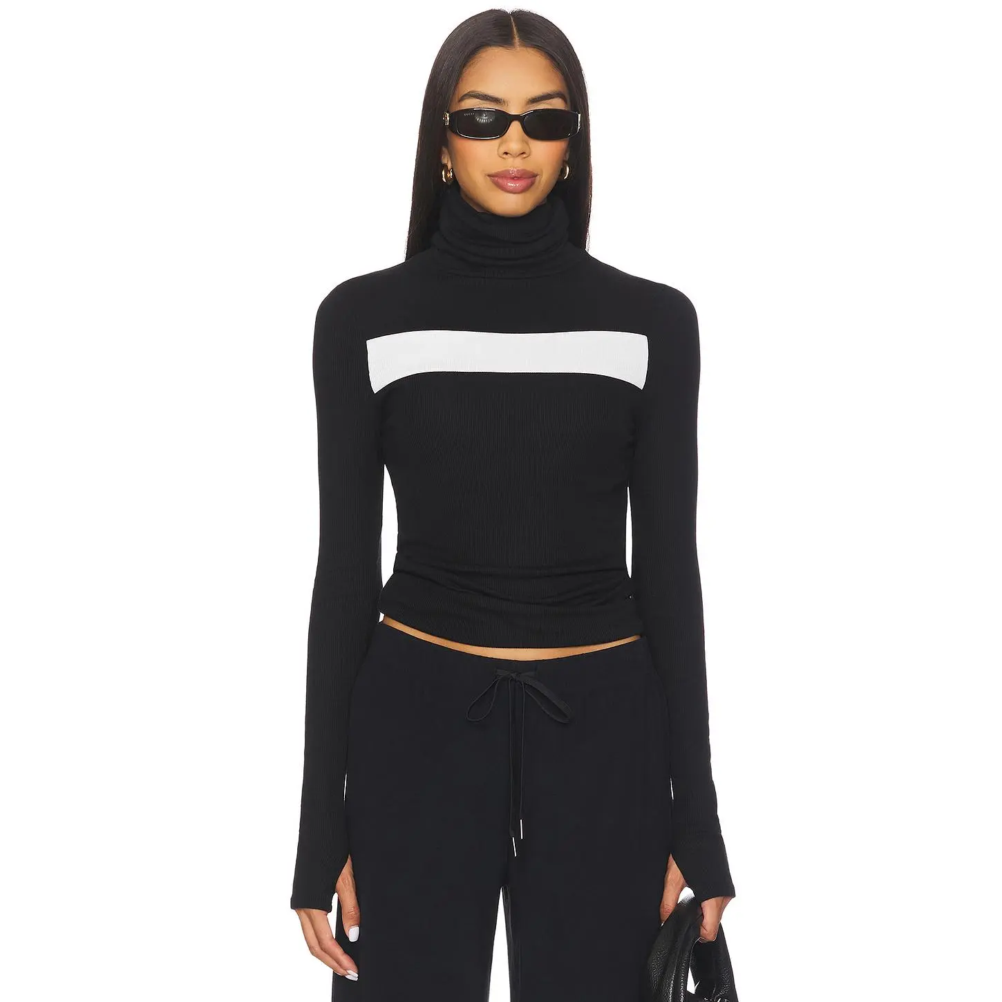 Splits59 Lennon Rib Turtleneck Top in Black & White