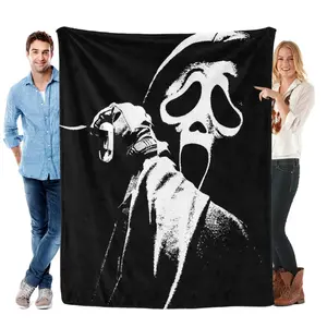 Scream Ghostface Monochrome Flannel Blanket - Soft Black and White Horror Throw for Bed, Cozy Edgy Halloween Decor, Nostalgic Gift for Scream Fans
