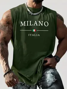 Men's Milano Italia Graphic Sleeveless Tank Top, Italian Style Casual Sport Vest, Streetwear Fashion Gym Top #ItalianStyle #MensGymWear #MilanFashion #SleevelessTank #TikTokMadeMeBuyIt