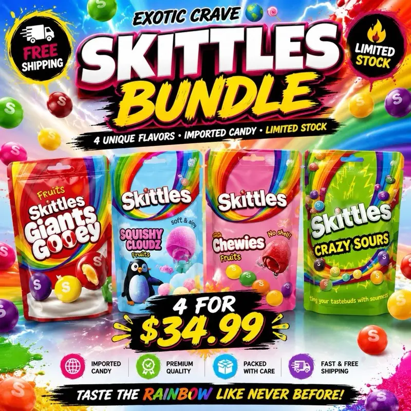 Skittles Imported Candy Bundle – 4 Pack Assorted Flavors Skittles Imported Candy Bundle – 4 Pack Assorted Flavors